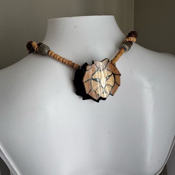 Vintage Lee Sands Lion Statement Beaded Necklace With Earrings - Picture 5 of 10